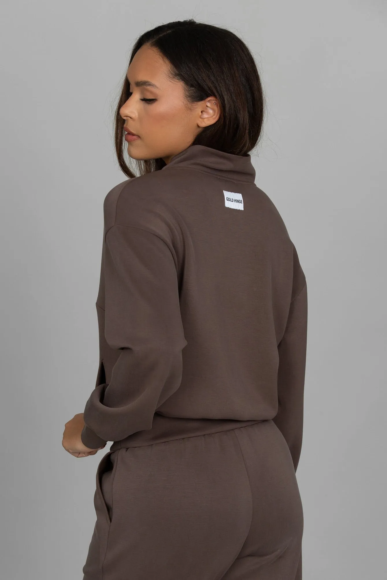 Mocha LuxeSoft Lounge Quarter Zip sold by Gold Hinge product image thumbnail 3