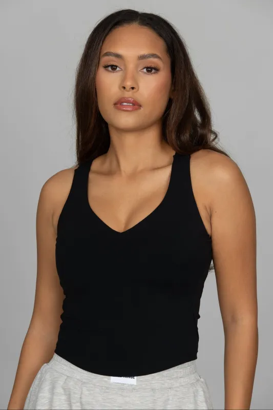 Black Open Back Sweetheart Tank made by Gold Hinge