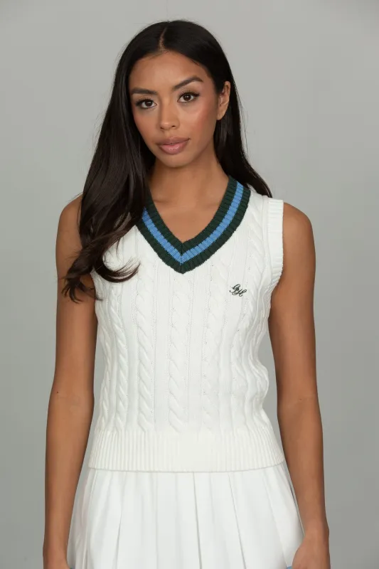 Ivory Cable Knit Sweater Vest made by Gold Hinge