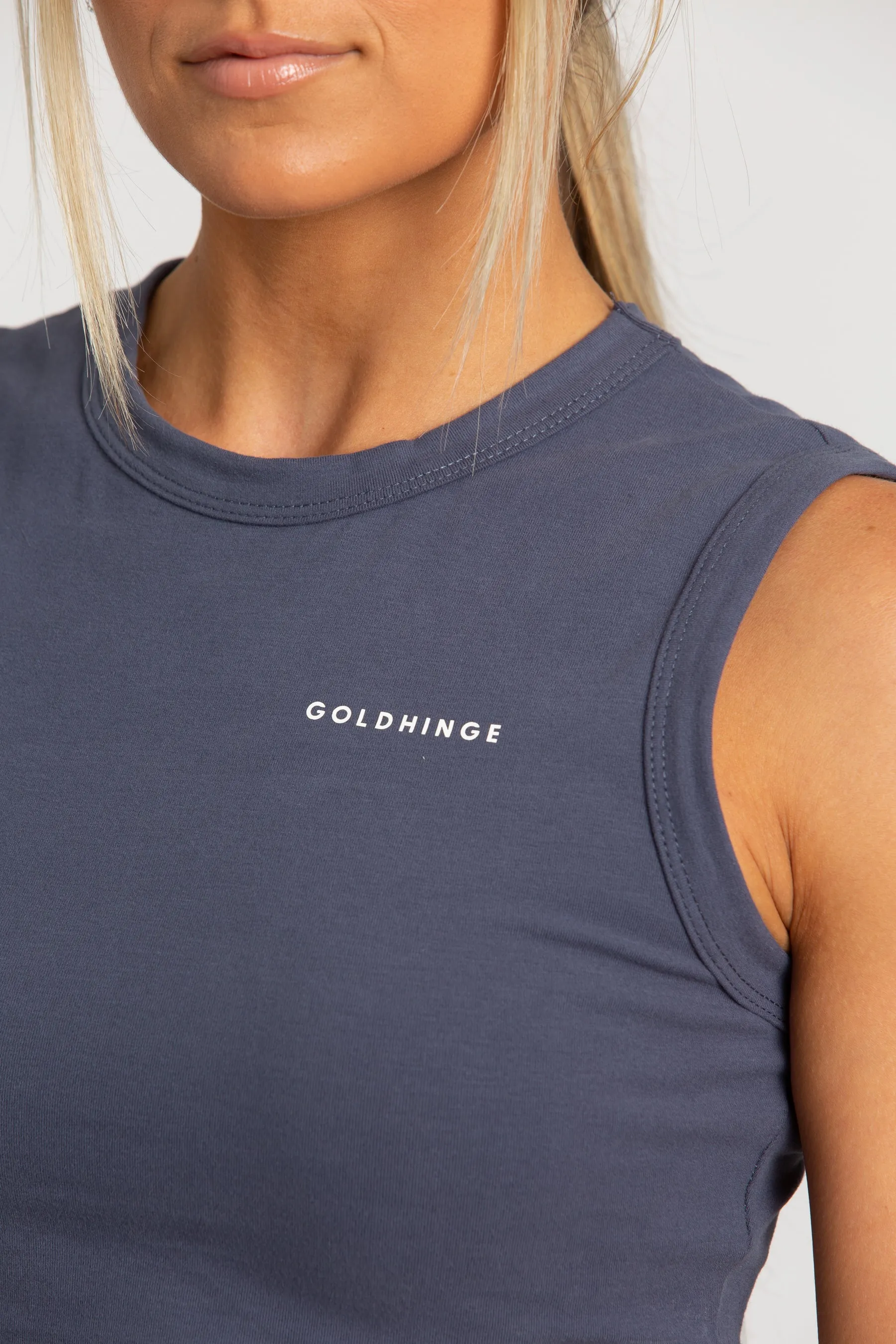 Navy Sleeveless Softy Crop Top sold by Gold Hinge product image thumbnail 3