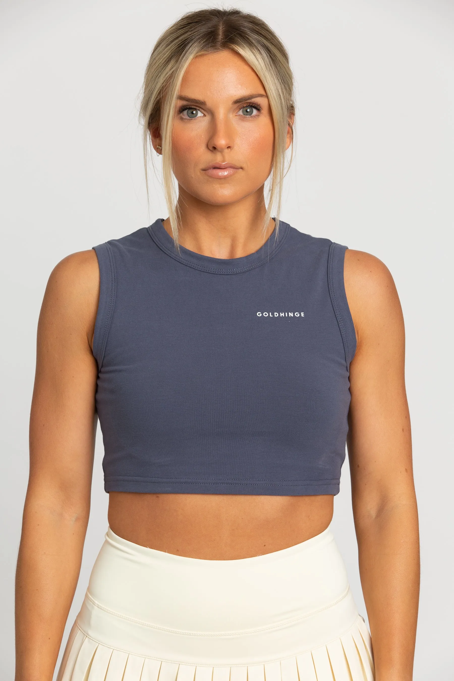 Navy Sleeveless Softy Crop Top sold by Gold Hinge