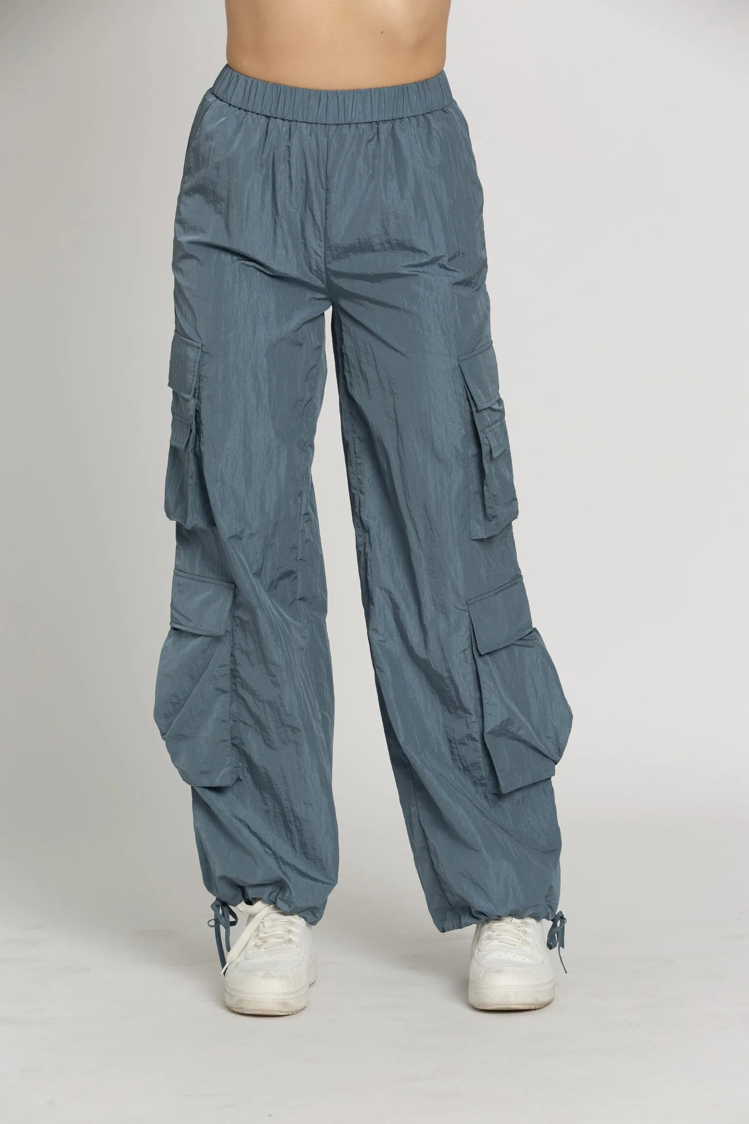 Shiny Blue Parachute Pants sold by Gold Hinge