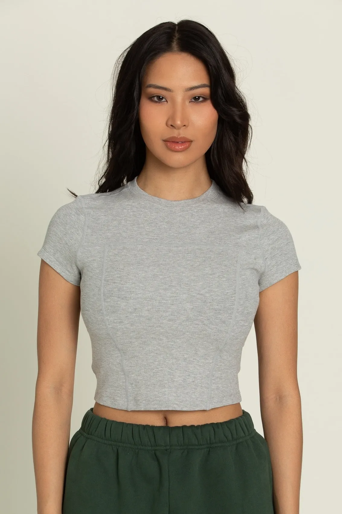 Heather Grey Short Sleeve Ribbed Tee sold by Gold Hinge