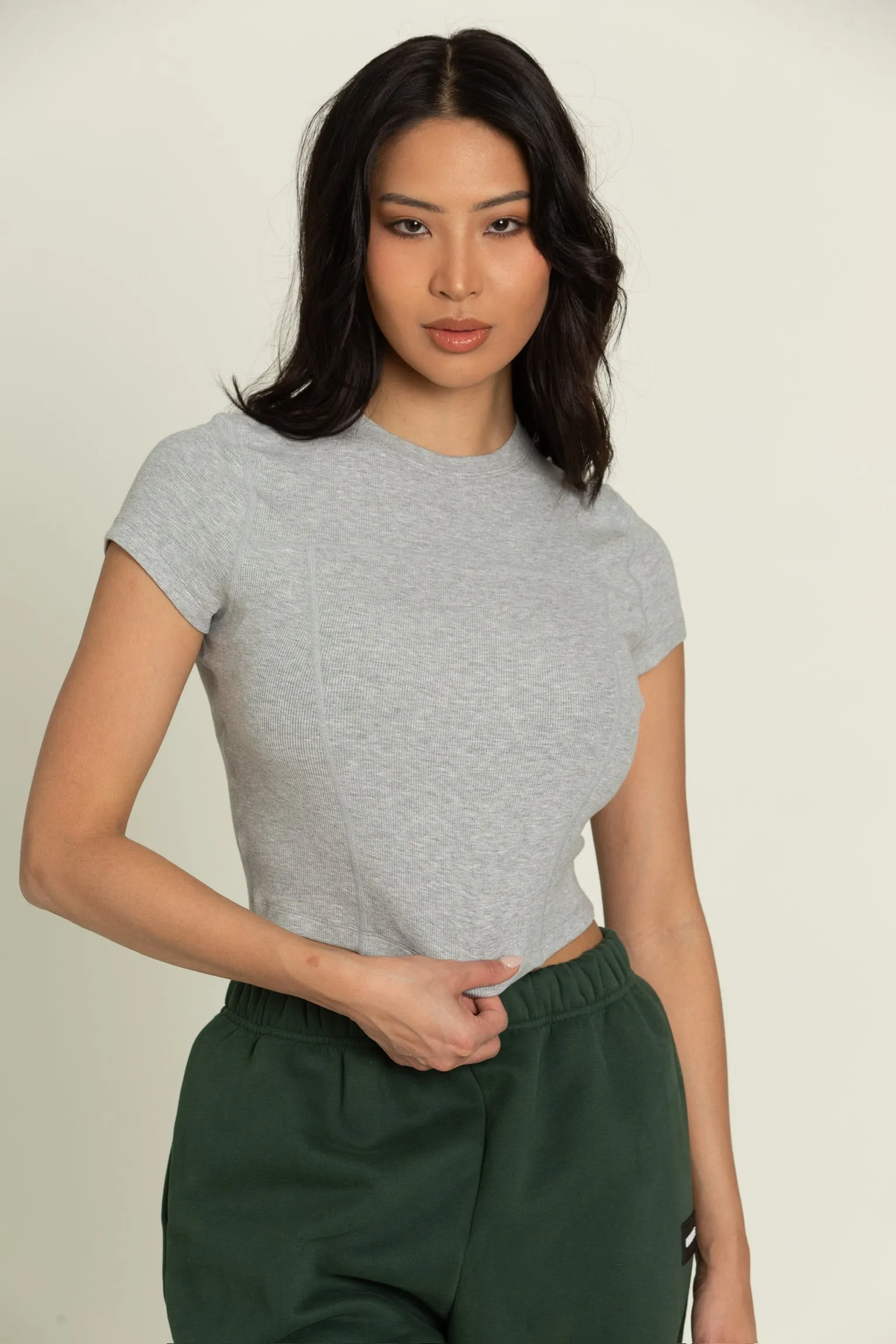 Heather Grey Short Sleeve Ribbed Tee sold by Gold Hinge product image thumbnail 3