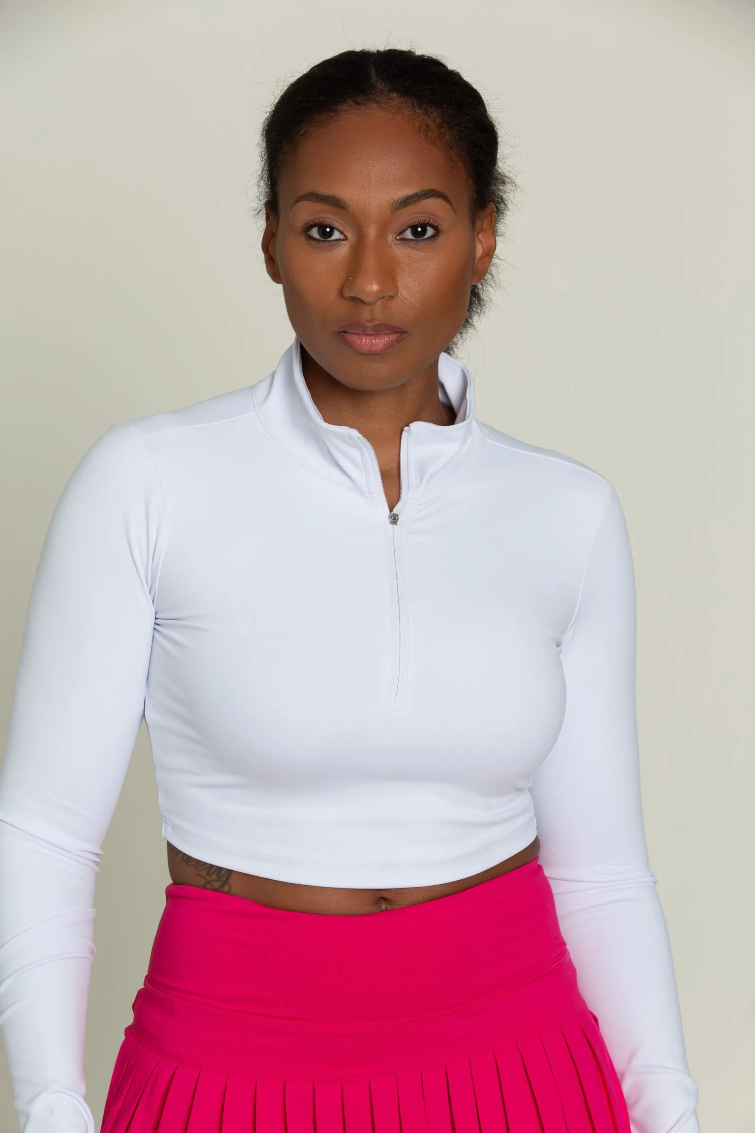 White Athletic Half-Zip Crop Top sold by Gold Hinge product image thumbnail 5