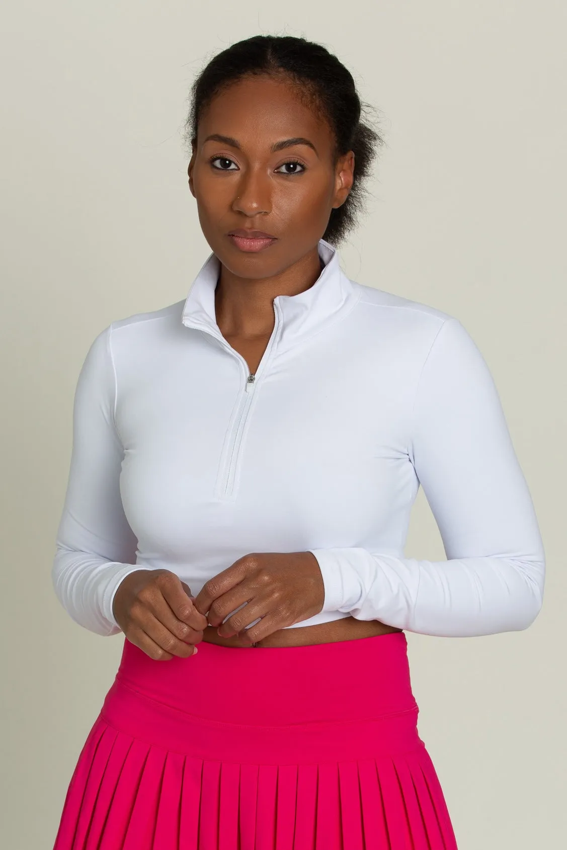 White Athletic Half-Zip Crop Top sold by Gold Hinge
