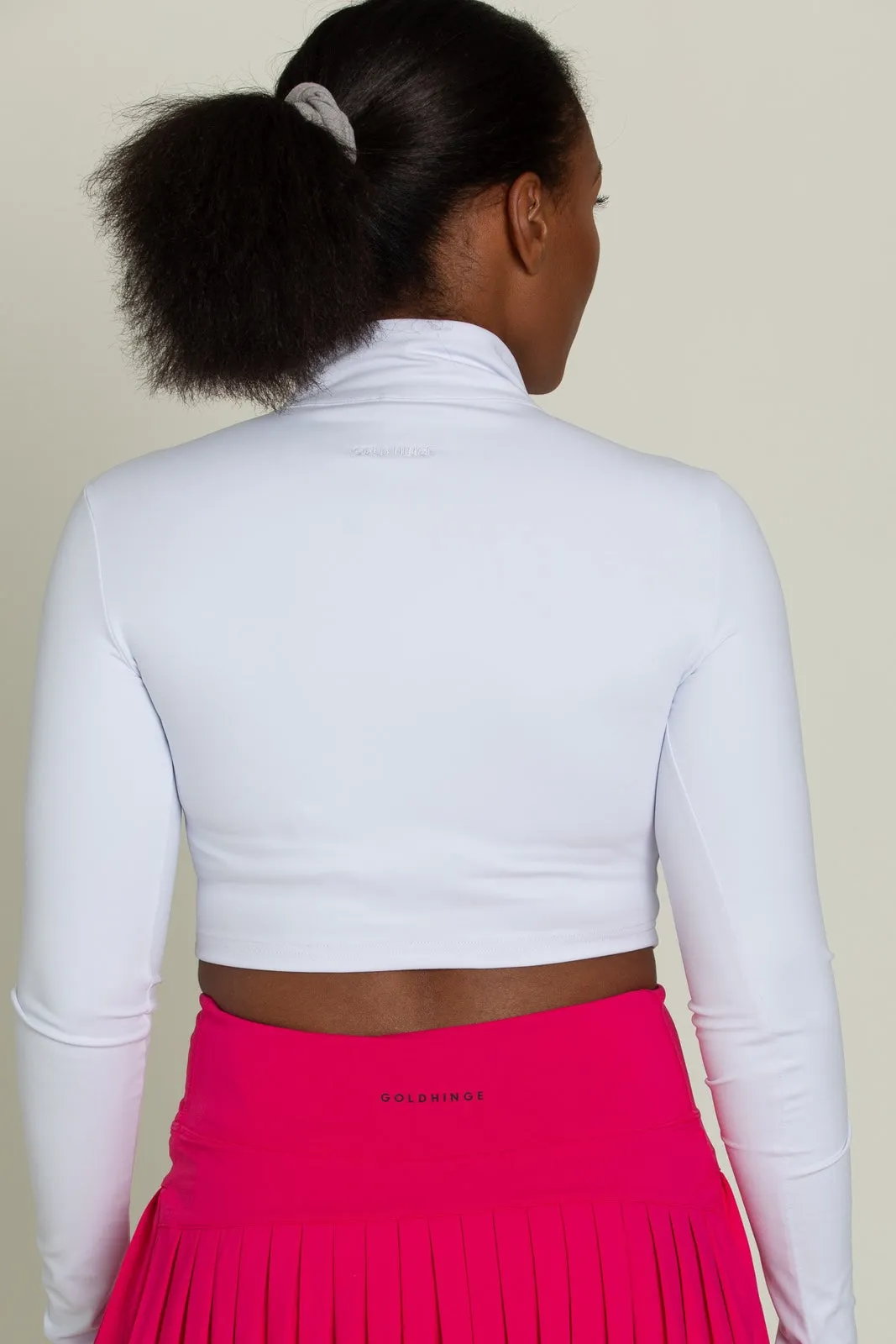White Athletic Half-Zip Crop Top sold by Gold Hinge product image thumbnail 3