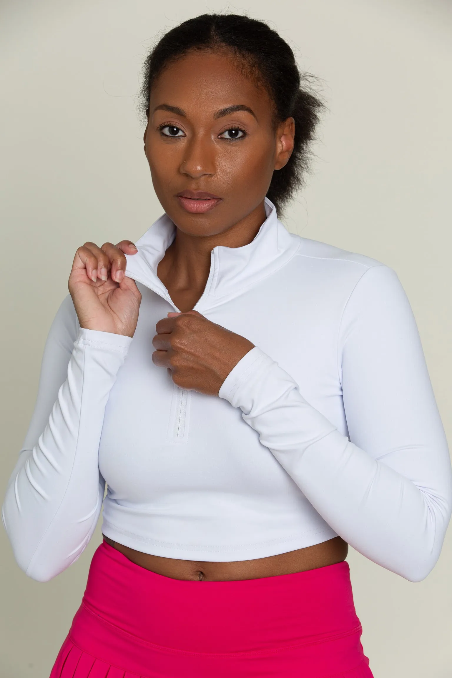 White Athletic Half-Zip Crop Top sold by Gold Hinge product image thumbnail 4