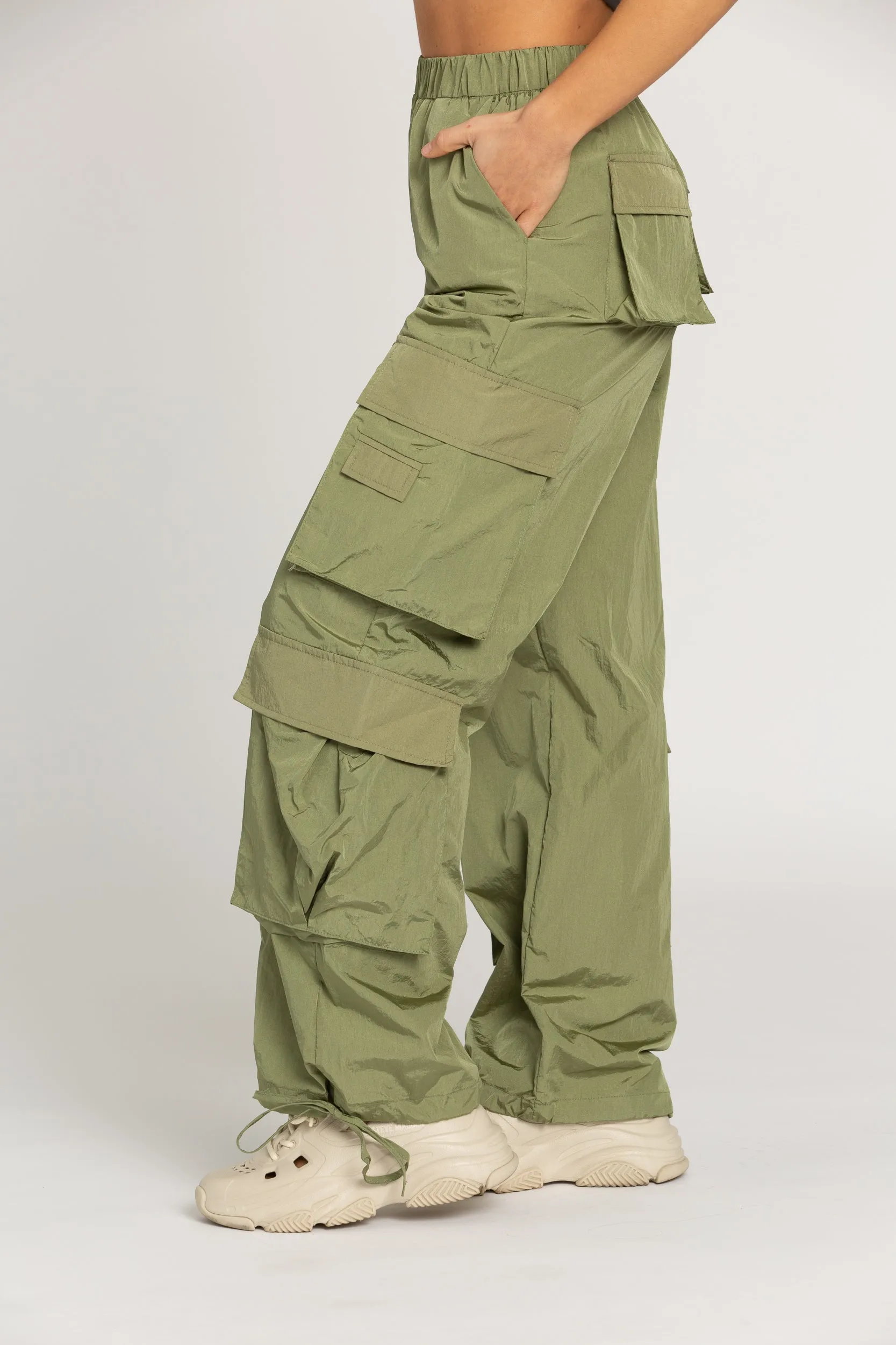 Shiny Olive Green Parachute Pants sold by Gold Hinge product image thumbnail 2