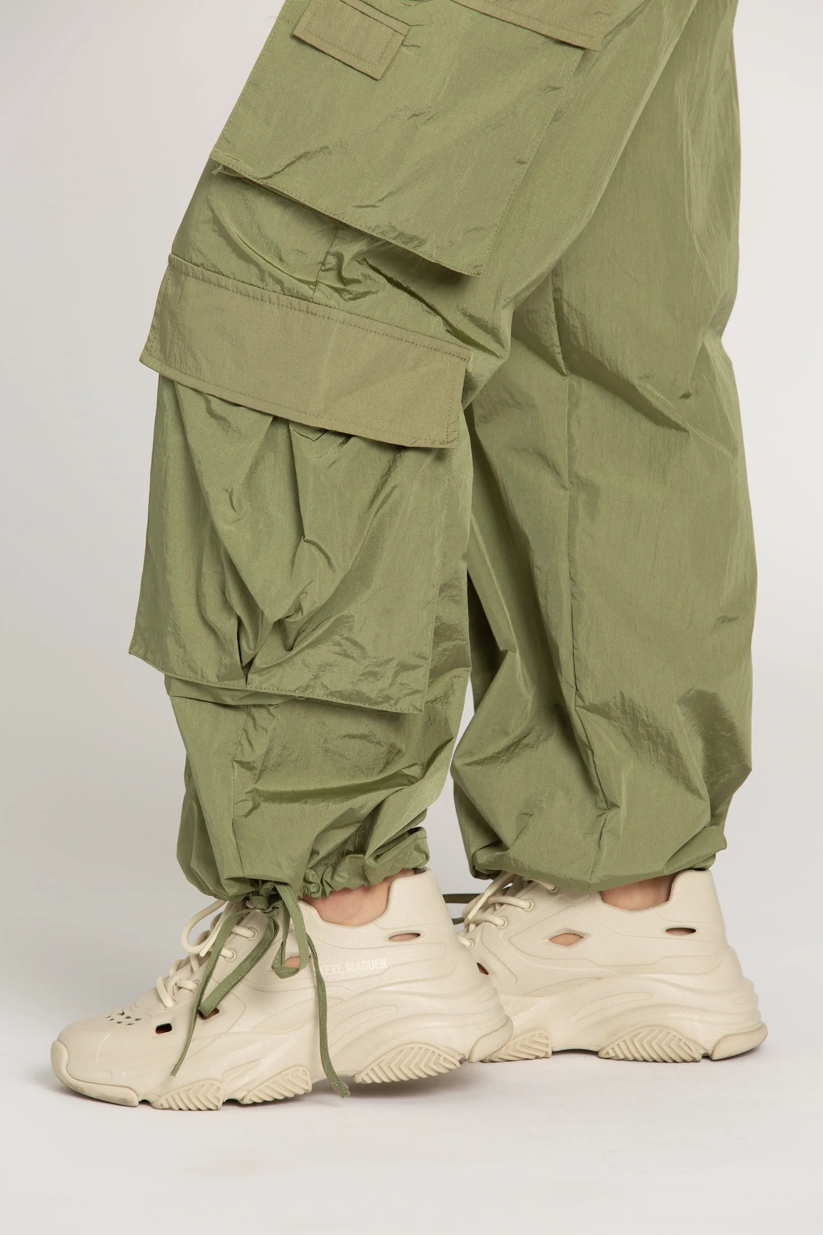 Shiny Olive Green Parachute Pants sold by Gold Hinge product image thumbnail 4
