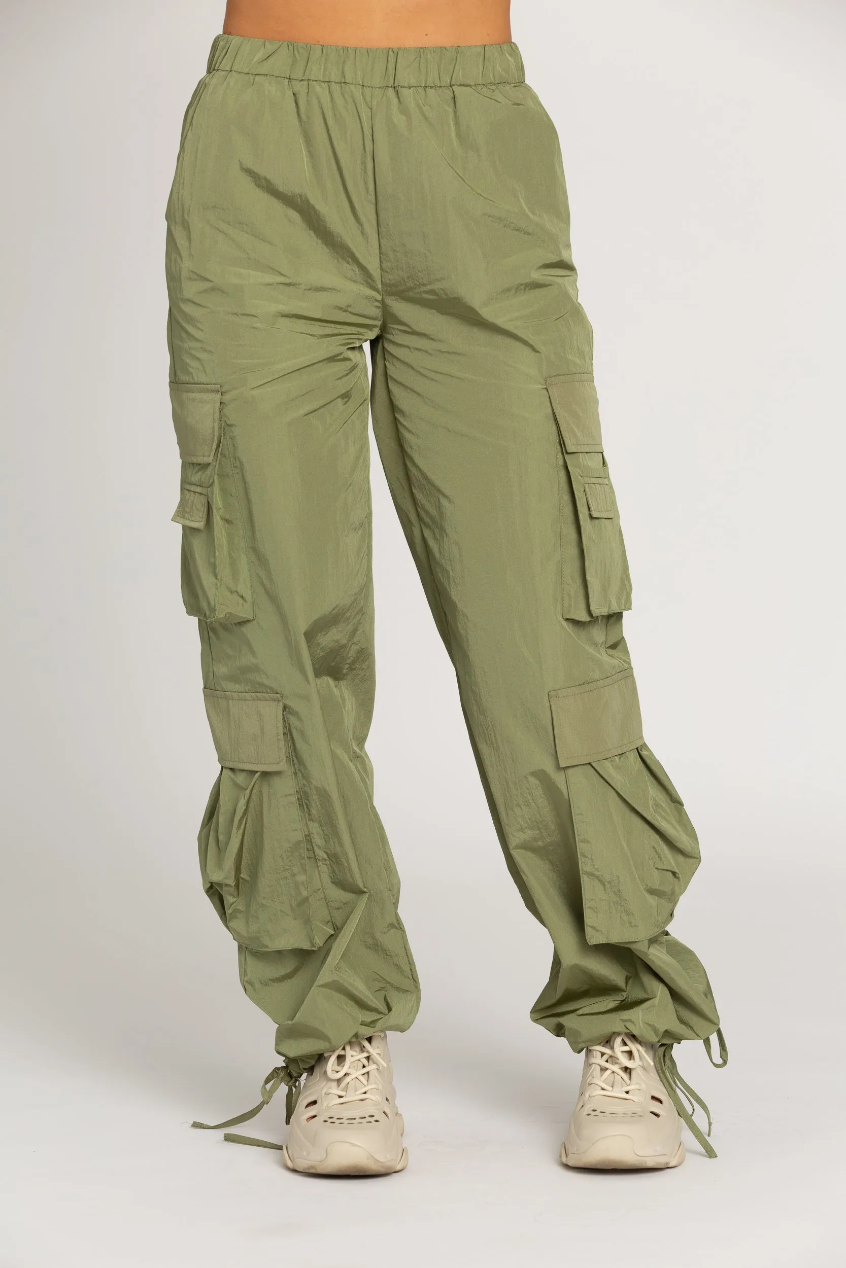 Shiny Olive Green Parachute Pants sold by Gold Hinge product image thumbnail 5