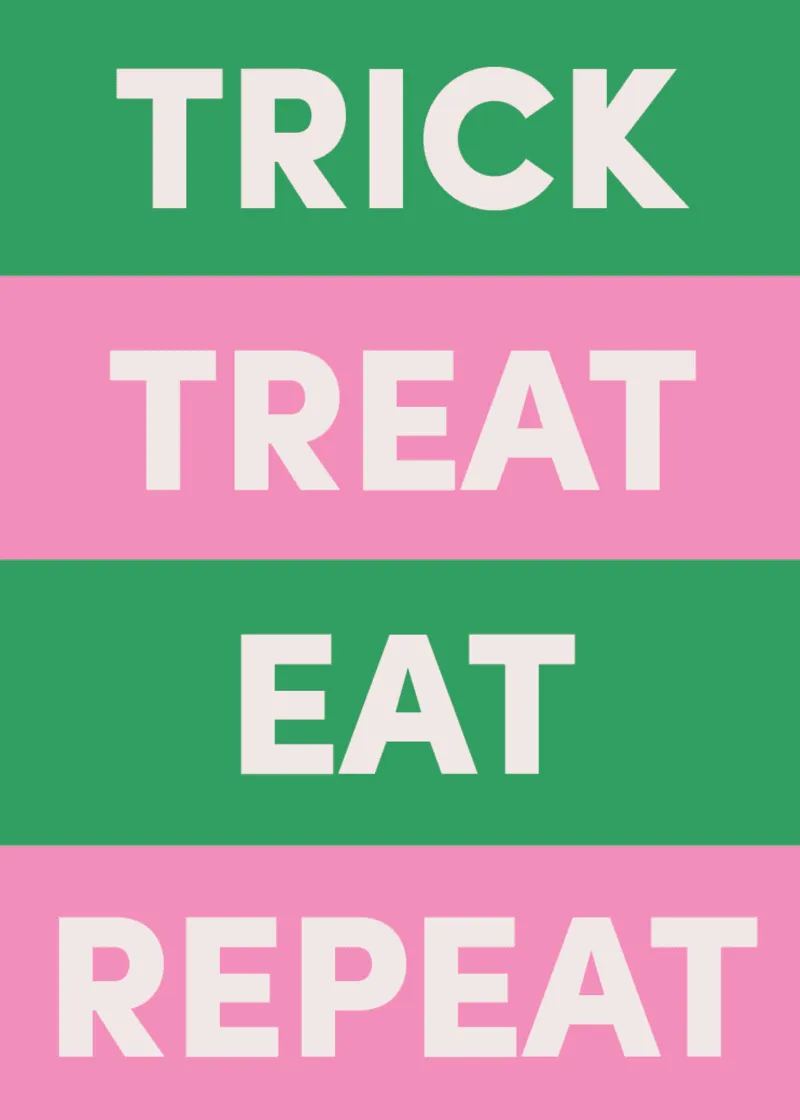 Trick Treat Eat Repeat Greeting Card sold by Bogg Bag product image thumbnail 2