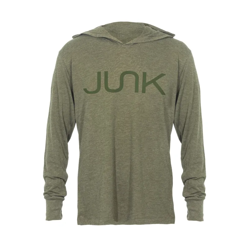 JUNK Tri-Blend Military Green Hooded Tee sold by JUNK Brands