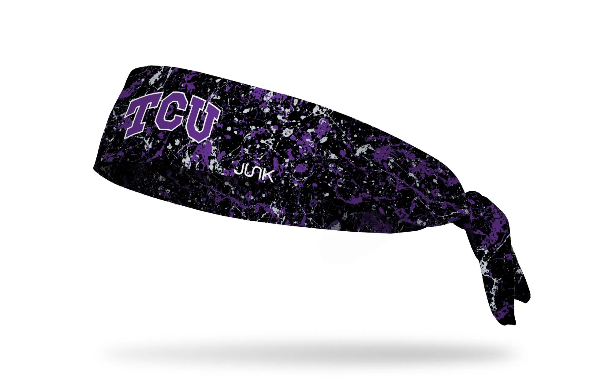 TCU: Splatter Black Flex Tie Headband sold by JUNK Brands