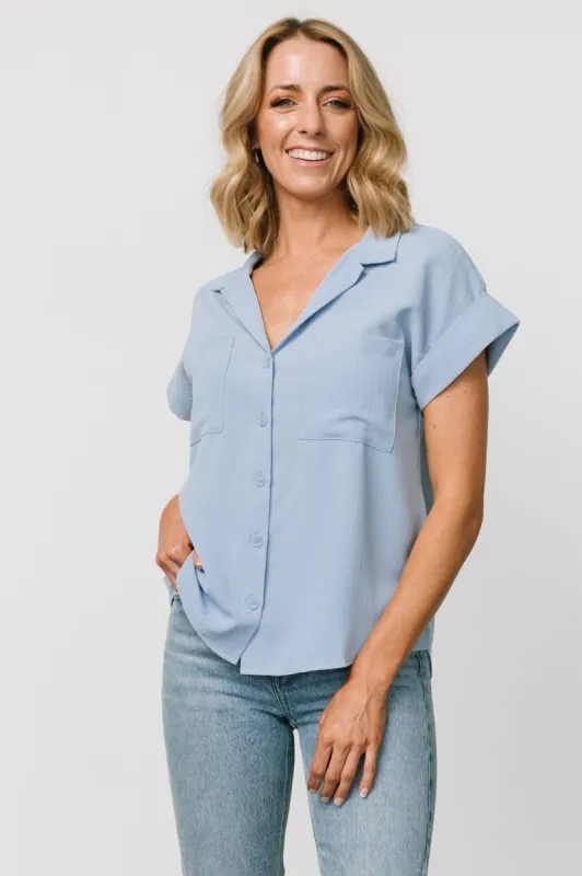 Shaylee Button Up Top | Light Blue sold by Baltic Born