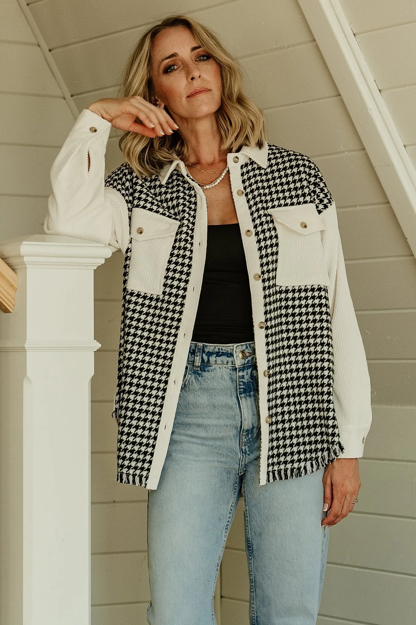 Montreal Houndstooth Shacket | Ivory + Black sold by Baltic Born