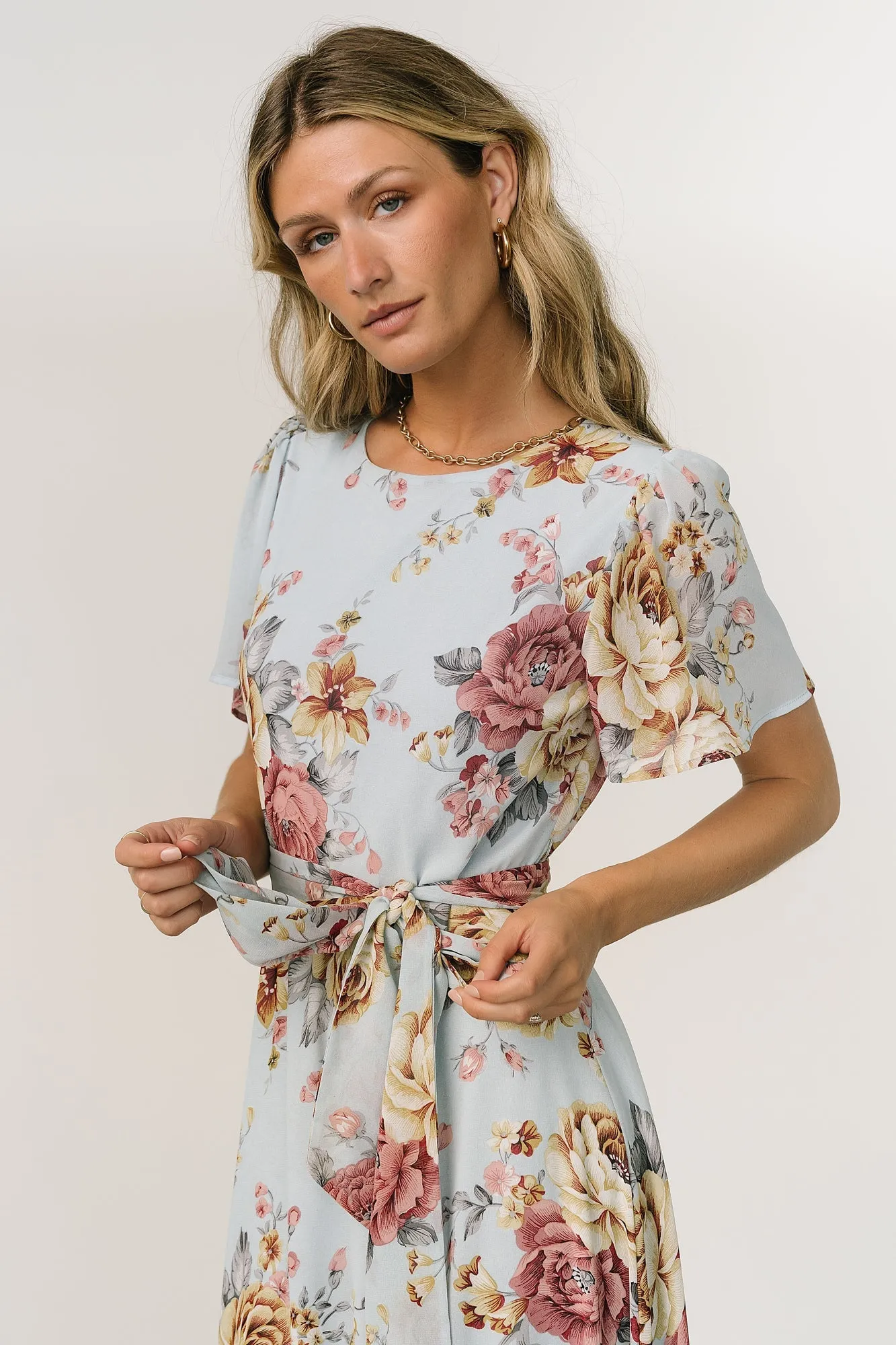 Naomi Short Sleeve Maxi Dress | Blue Multi Floral sold by Baltic Born product image thumbnail 5