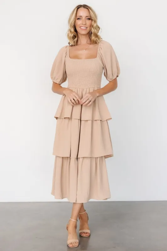 Ashbourne Tiered Dress | Taupe sold by Baltic Born