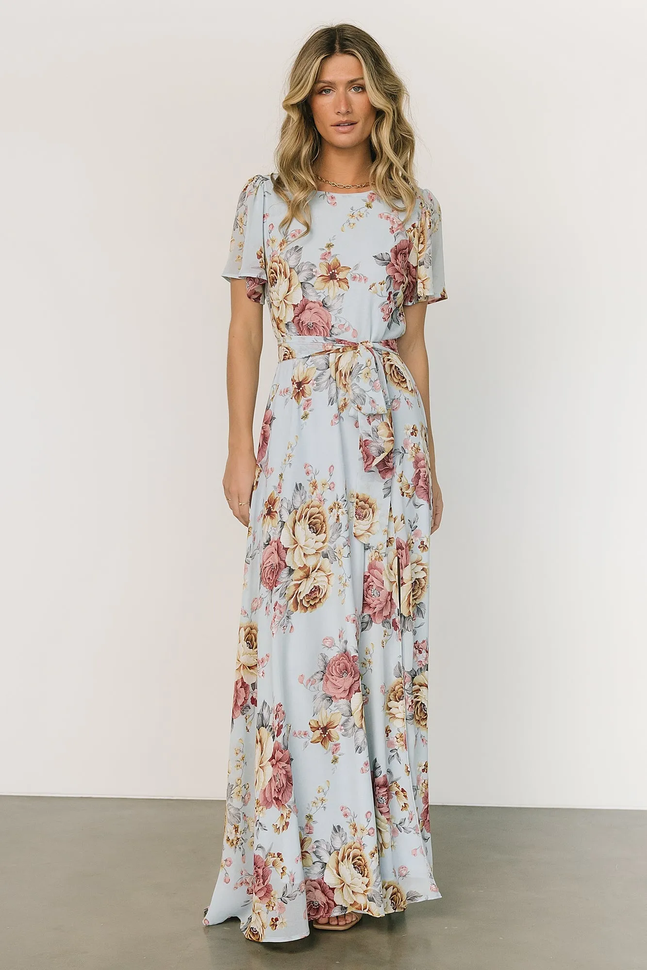 Naomi Short Sleeve Maxi Dress | Blue Multi Floral sold by Baltic Born product image thumbnail 3