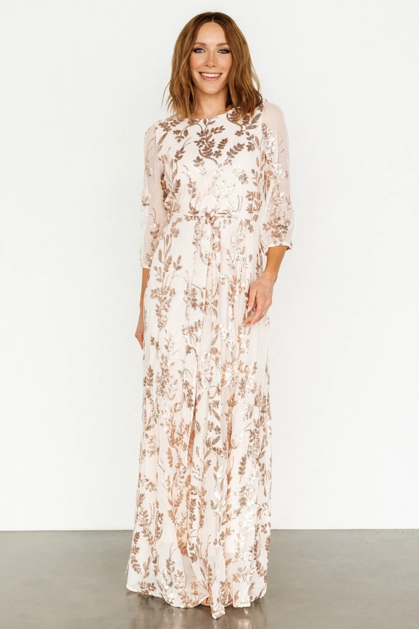 Destiny Sequin Maxi Dress | Rose Gold sold by Baltic Born