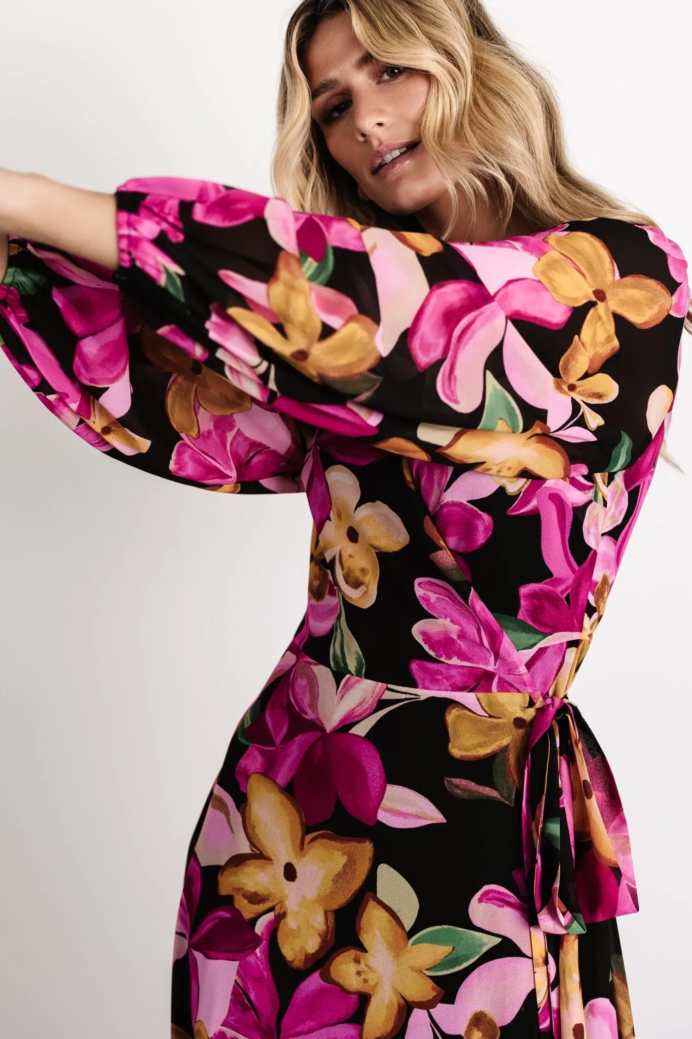 Katinka Wrap Maxi Dress | Black Multi Floral sold by Baltic Born product image thumbnail 4