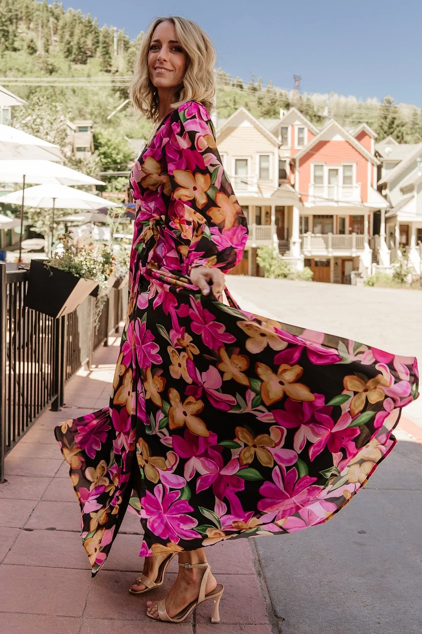 Katinka Wrap Maxi Dress | Black Multi Floral sold by Baltic Born product image thumbnail 3