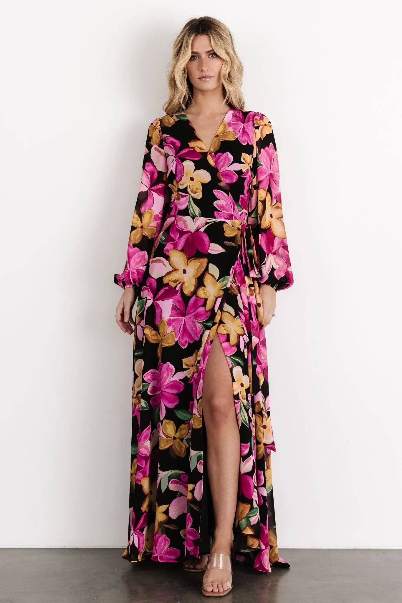 Katinka Wrap Maxi Dress | Black Multi Floral sold by Baltic Born product image thumbnail 2