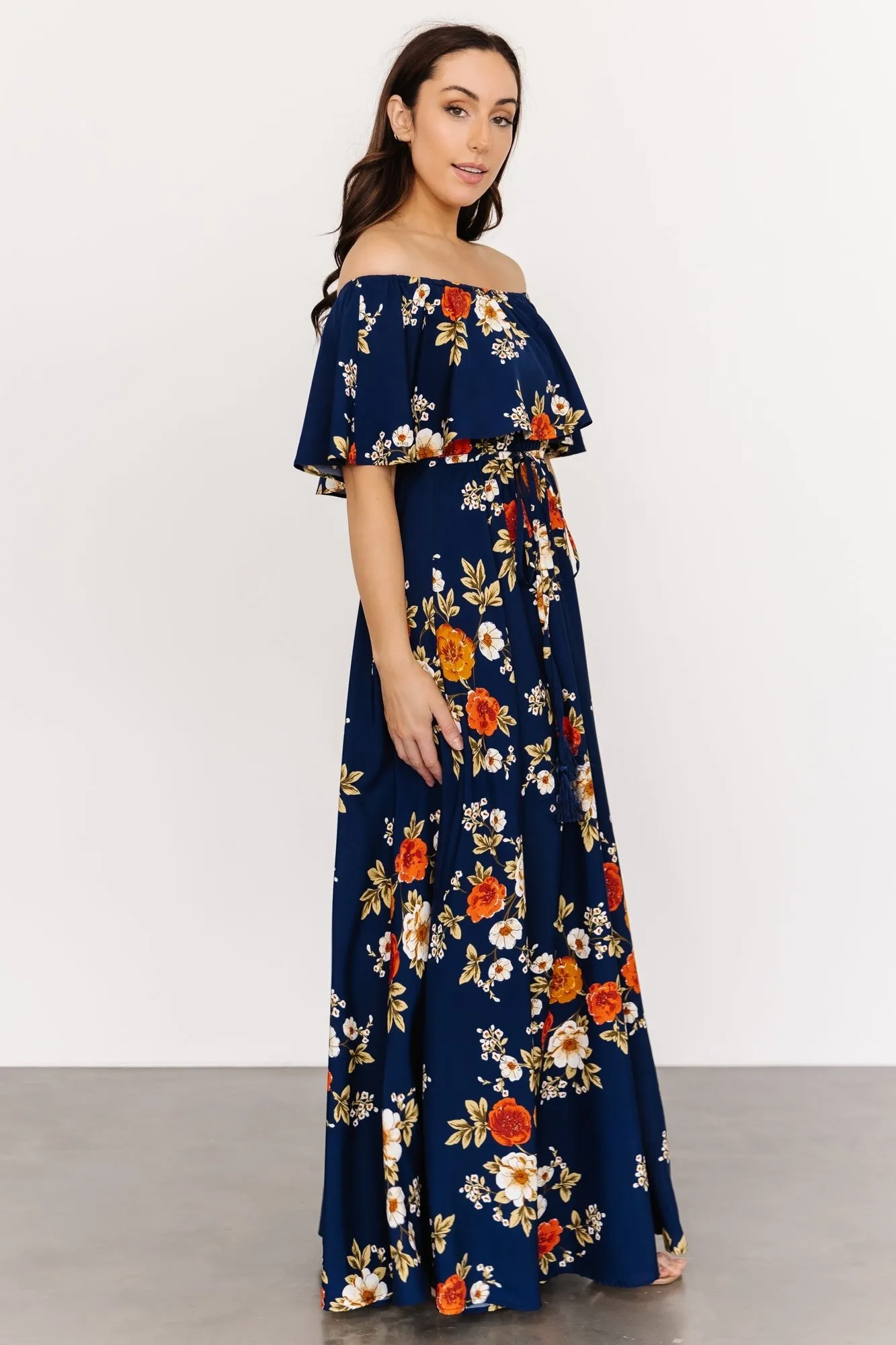 Marley Off Shoulder Maxi Dress | Navy Floral sold by Baltic Born product image thumbnail 4