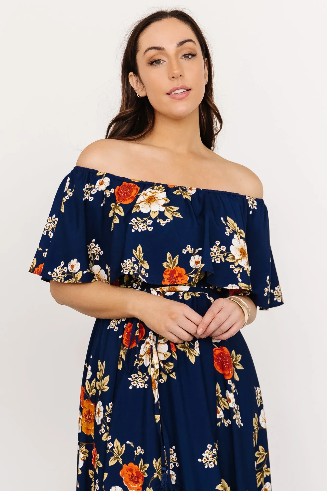 Marley Off Shoulder Maxi Dress | Navy Floral sold by Baltic Born product image thumbnail 2
