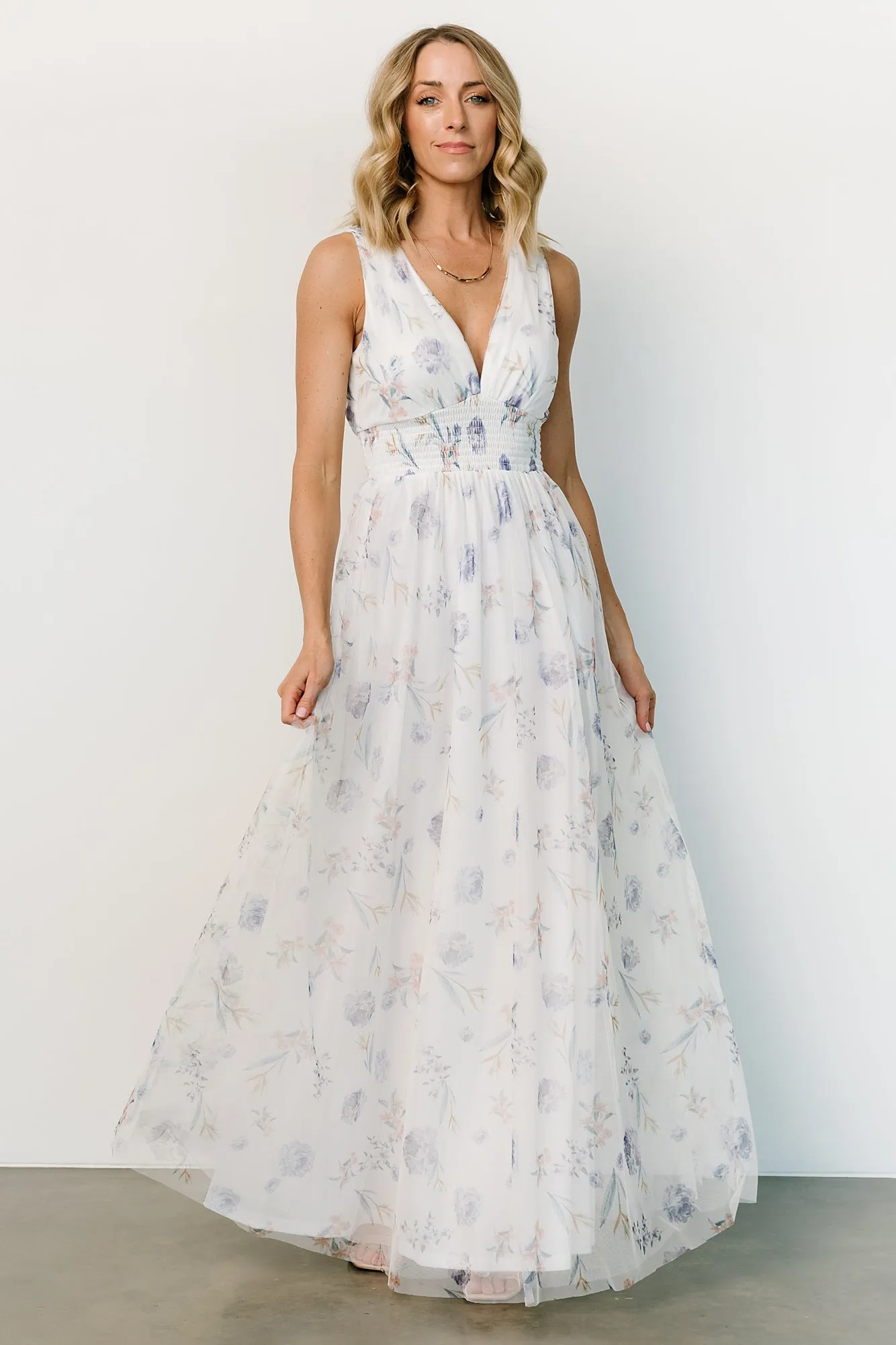 Kamila Tulle Maxi Dress | White Floral sold by Baltic Born