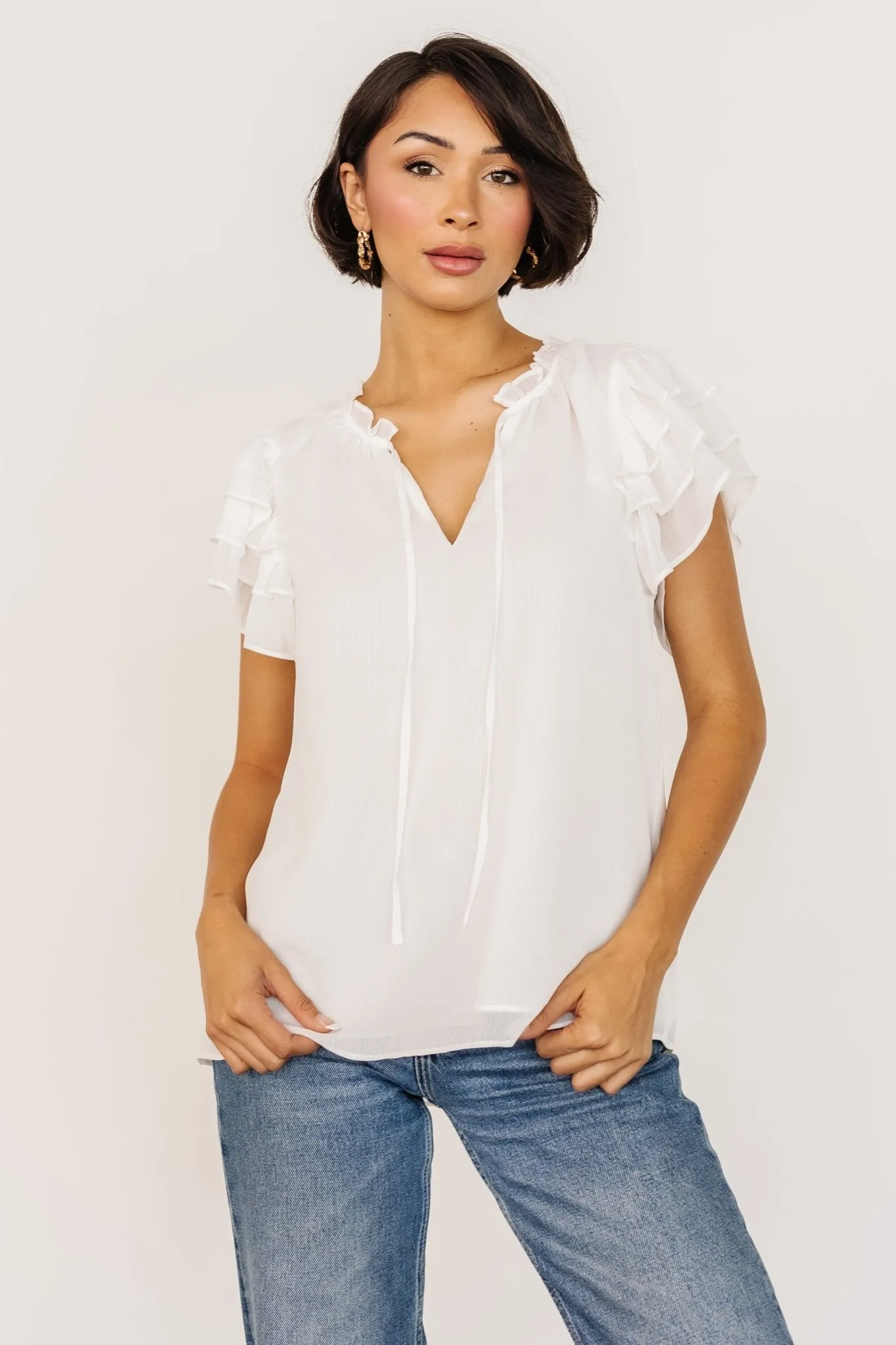 Asher Ruffle Sleeve Top | Off White sold by Baltic Born