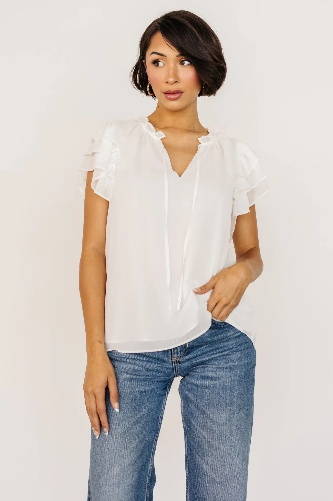 Asher Ruffle Sleeve Top | Off White sold by Baltic Born product image thumbnail 5