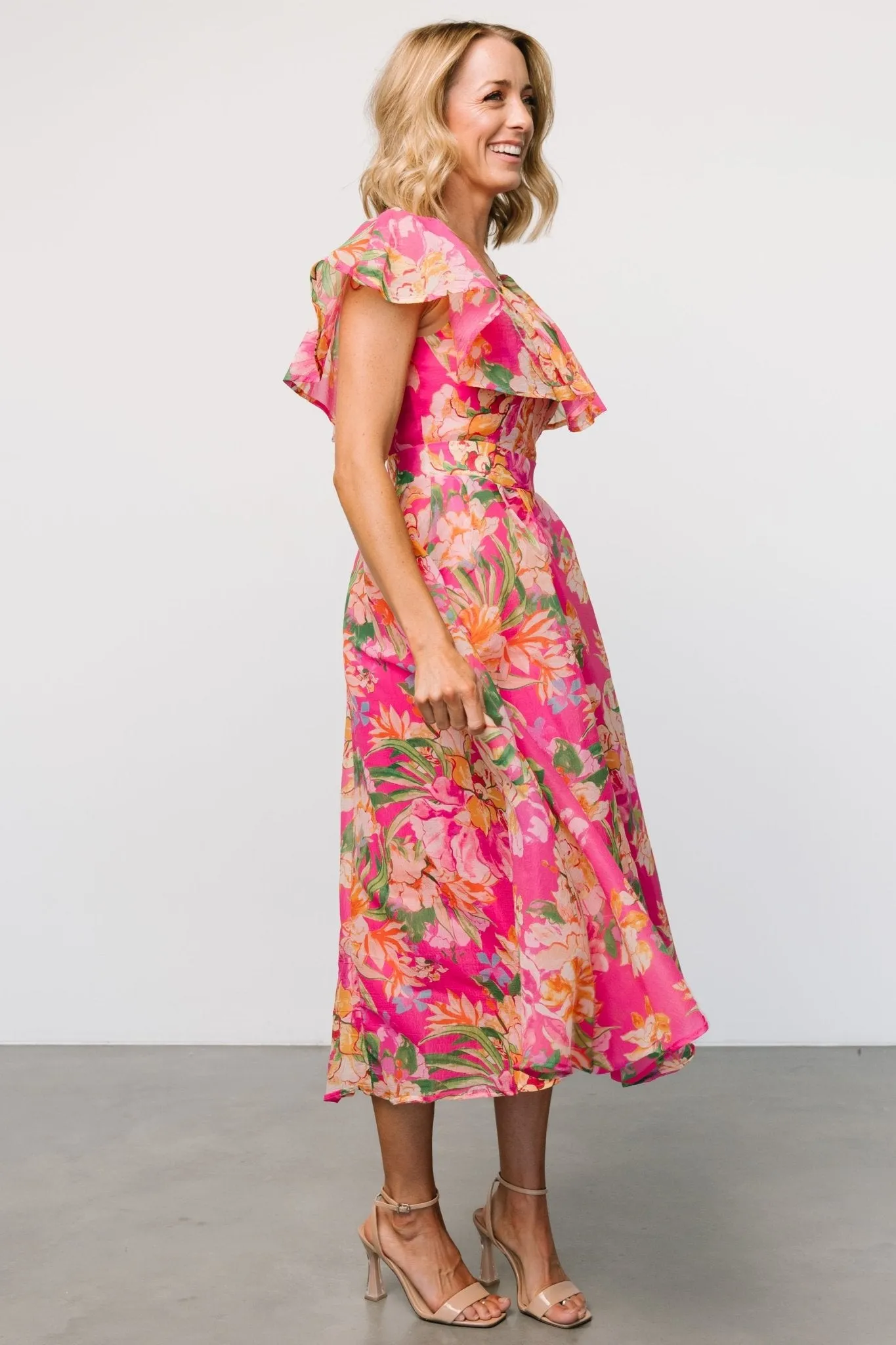 Kartini Off Shoulder Midi Dress | Fuchsia Multi sold by Baltic Born product image thumbnail 4