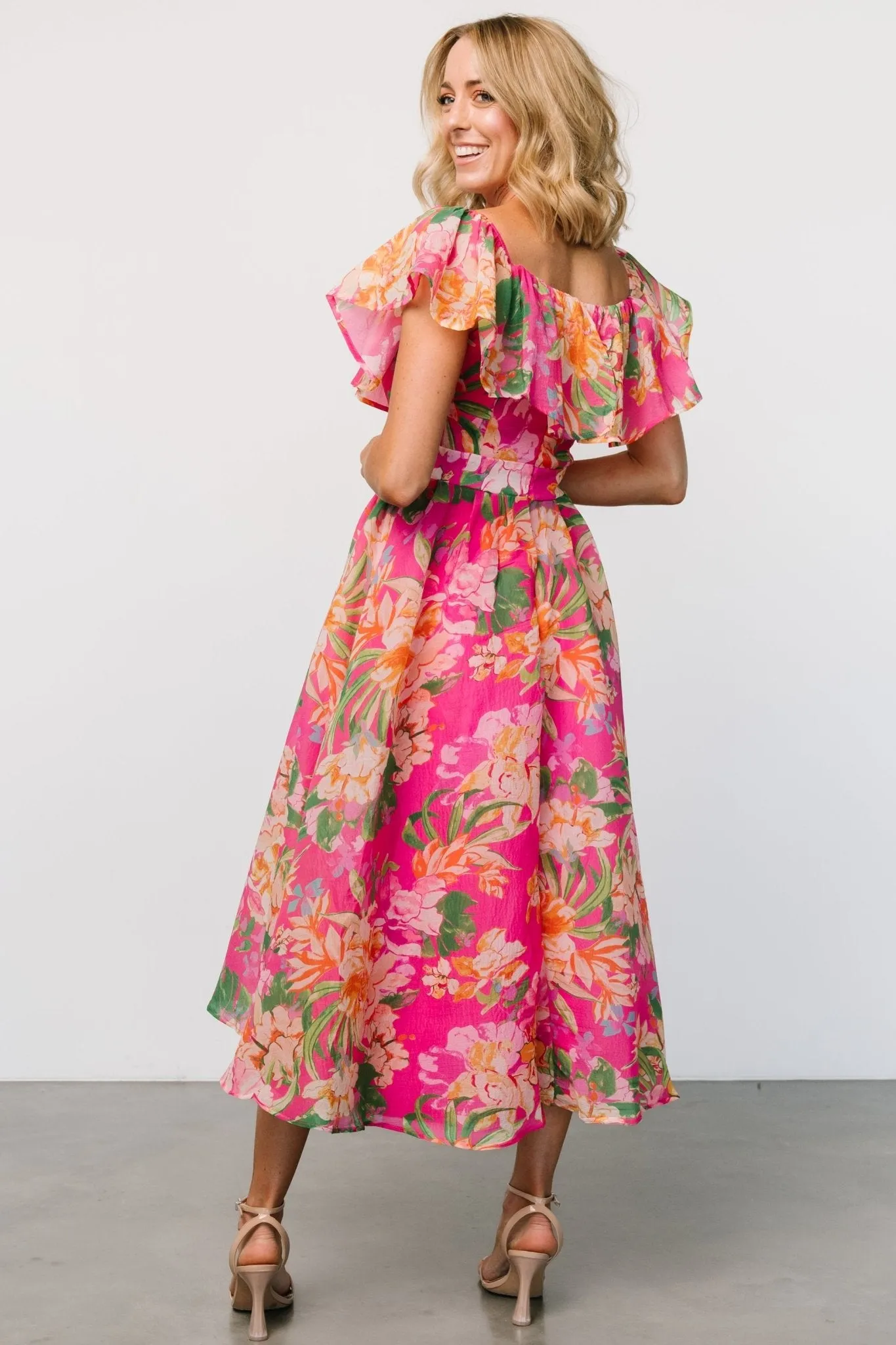 Kartini Off Shoulder Midi Dress | Fuchsia Multi sold by Baltic Born product image thumbnail 3