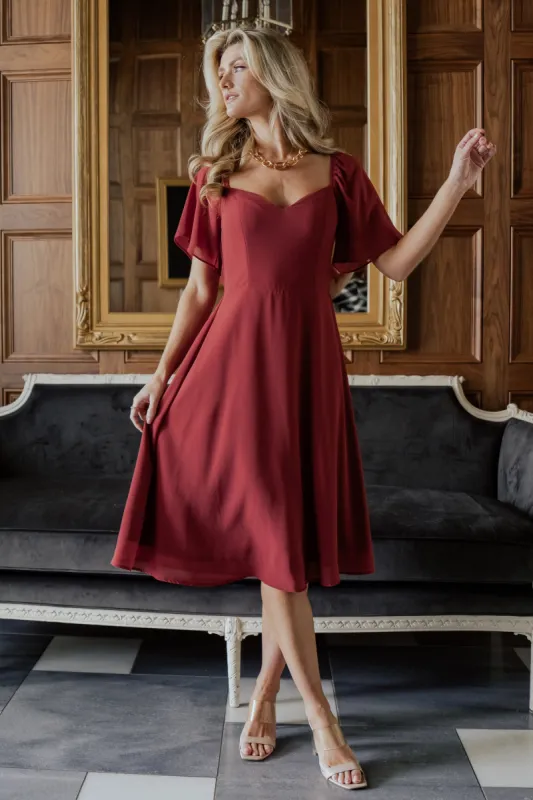 Colette Sweetheart Midi Dress | Terracotta sold by Baltic Born