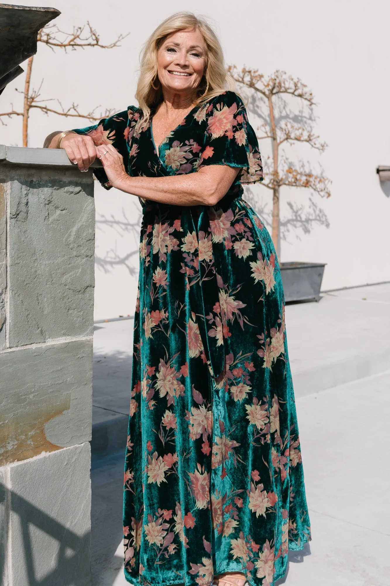 Uma Velvet Maxi Dress | Jade Floral sold by Baltic Born