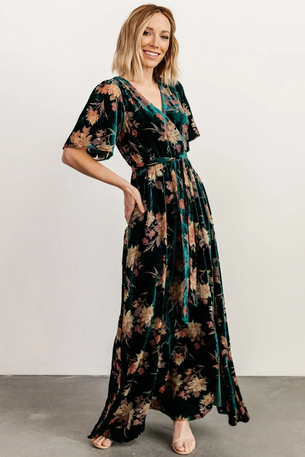 Uma Velvet Maxi Dress | Jade Floral sold by Baltic Born product image thumbnail 5