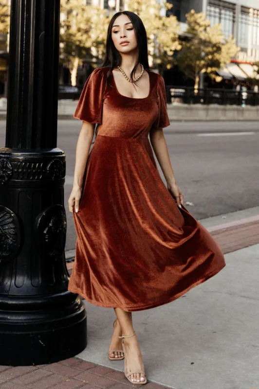 Nora Velvet Midi Dress | Bronze sold by Baltic Born