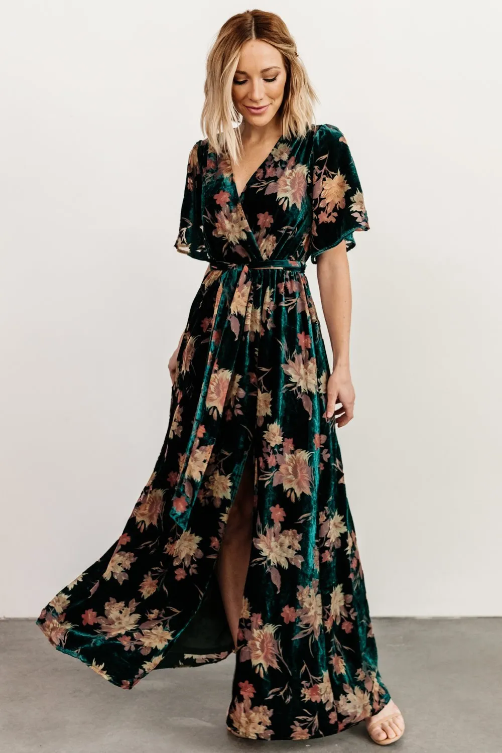 Uma Velvet Maxi Dress | Jade Floral sold by Baltic Born product image thumbnail 4