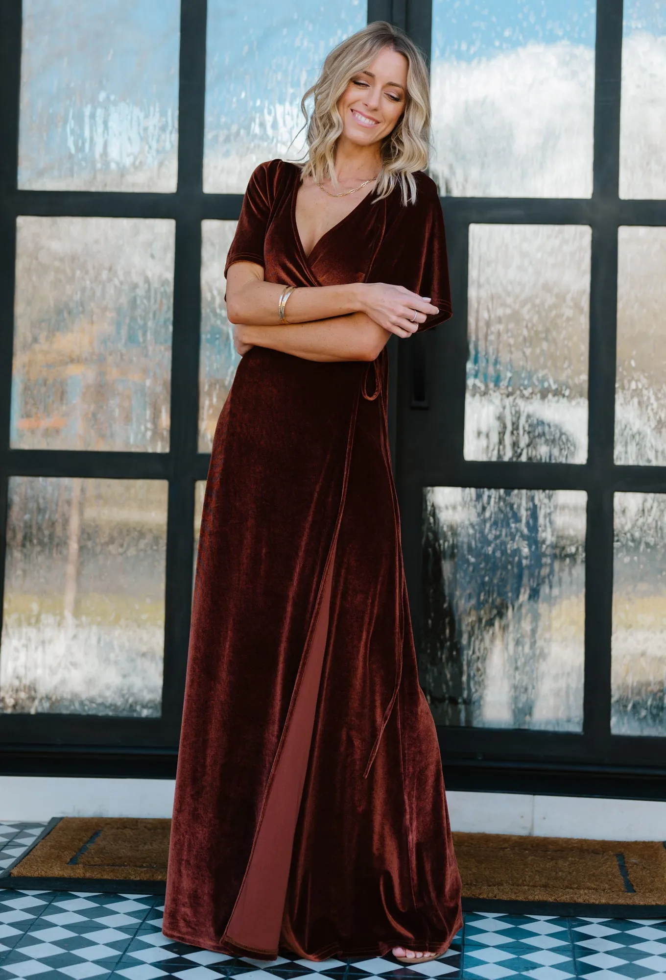 Meghan Velvet Wrap Maxi Dress | Bronze sold by Baltic Born product image thumbnail 5