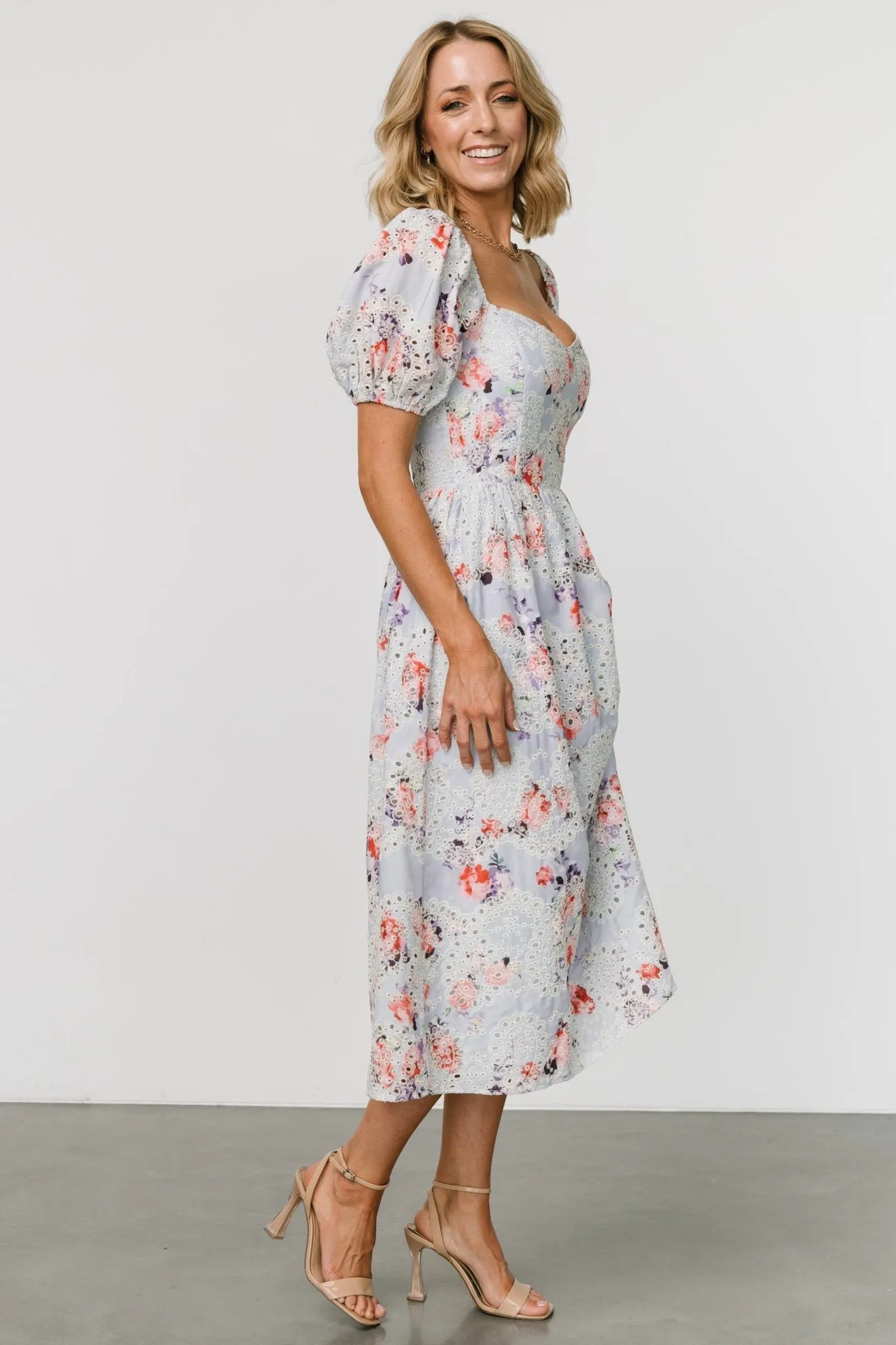 Leila Eyelet Midi Dress | Light Blue Floral sold by Baltic Born product image thumbnail 3