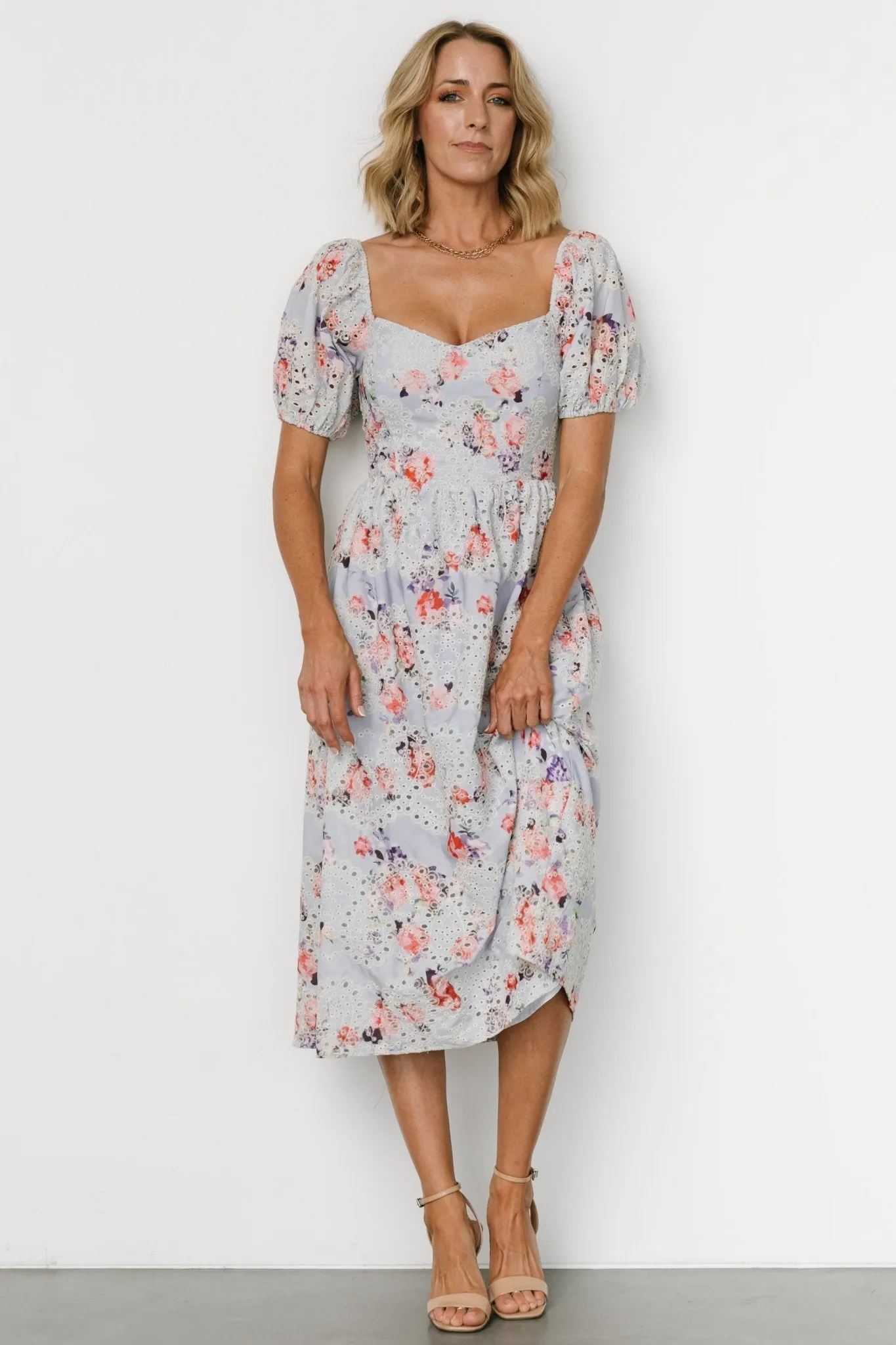 Leila Eyelet Midi Dress | Light Blue Floral sold by Baltic Born product image thumbnail 4