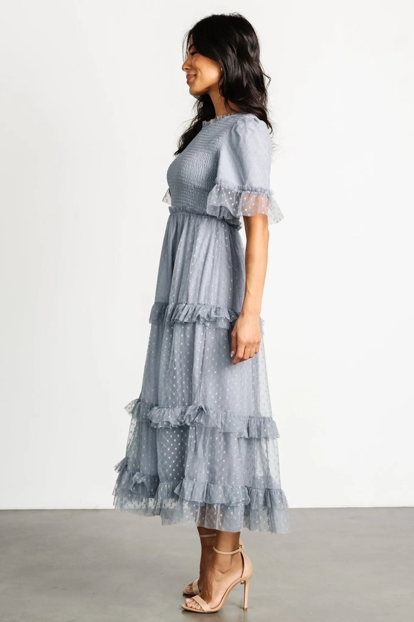 Lysandra Smocked Dot Dress | Dusty Slate sold by Baltic Born product image thumbnail 4