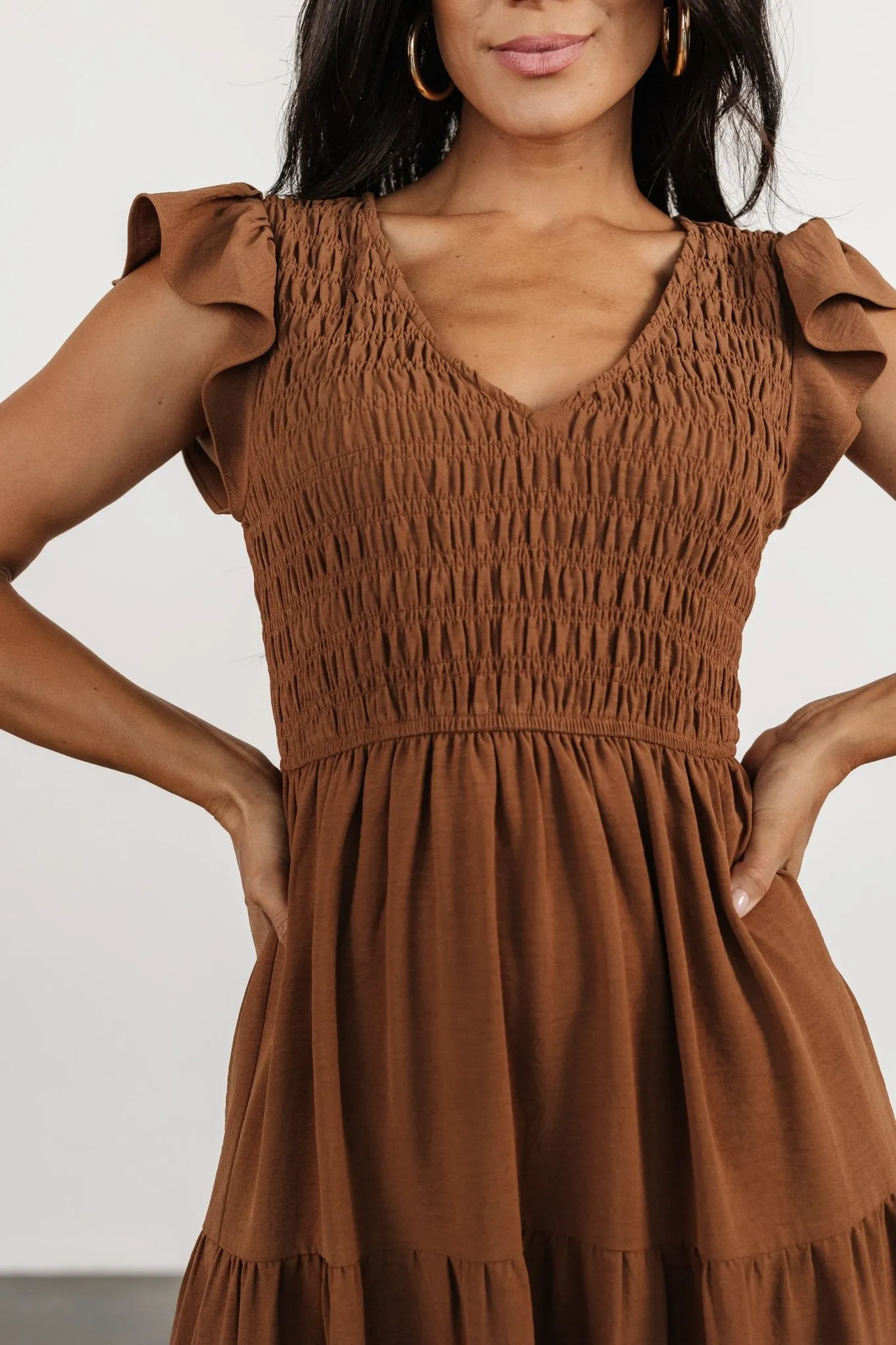 Brandie Smocked Midi Dress | Brown sold by Baltic Born product image thumbnail 4