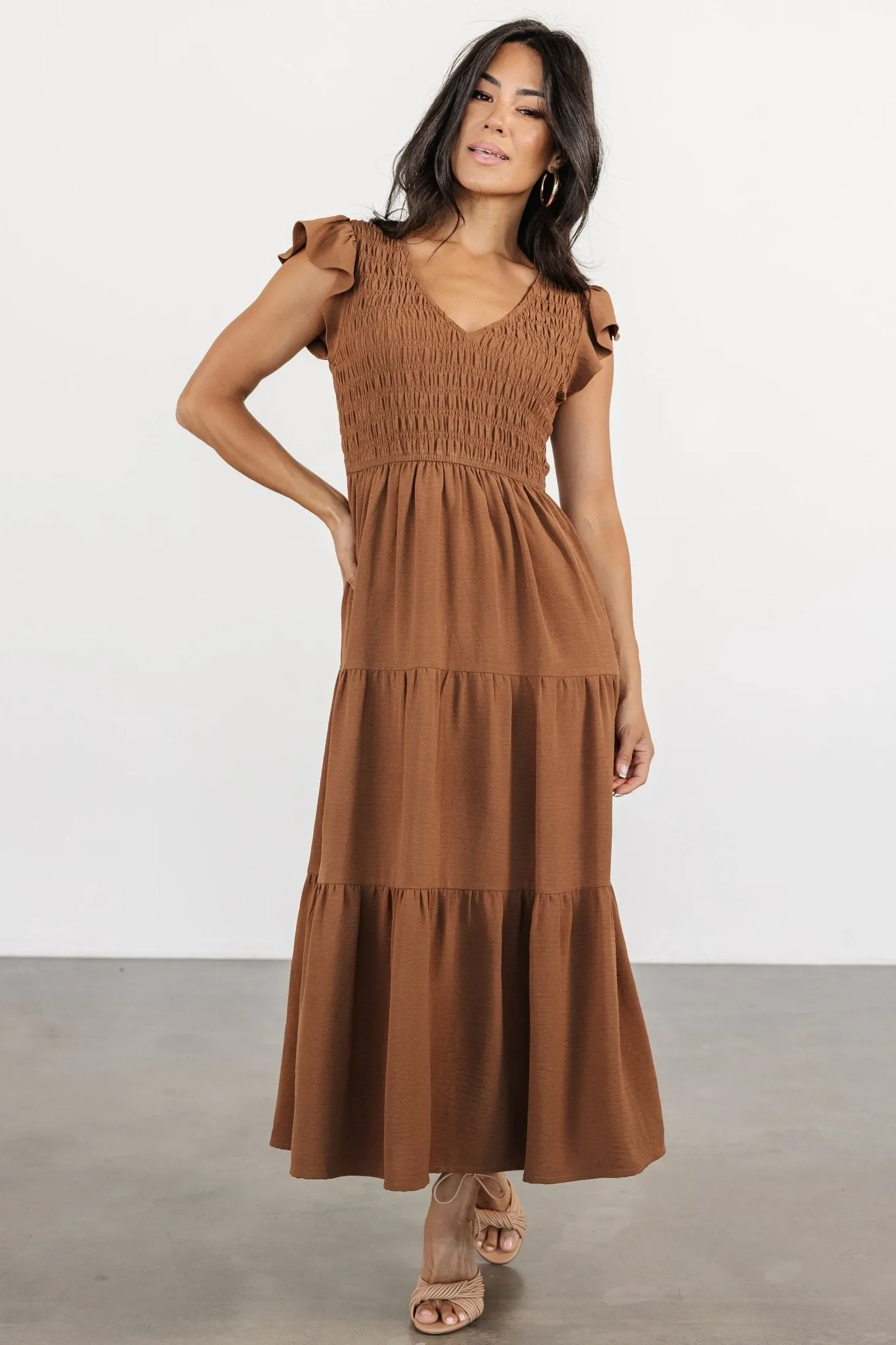 Brandie Smocked Midi Dress | Brown sold by Baltic Born product image thumbnail 2
