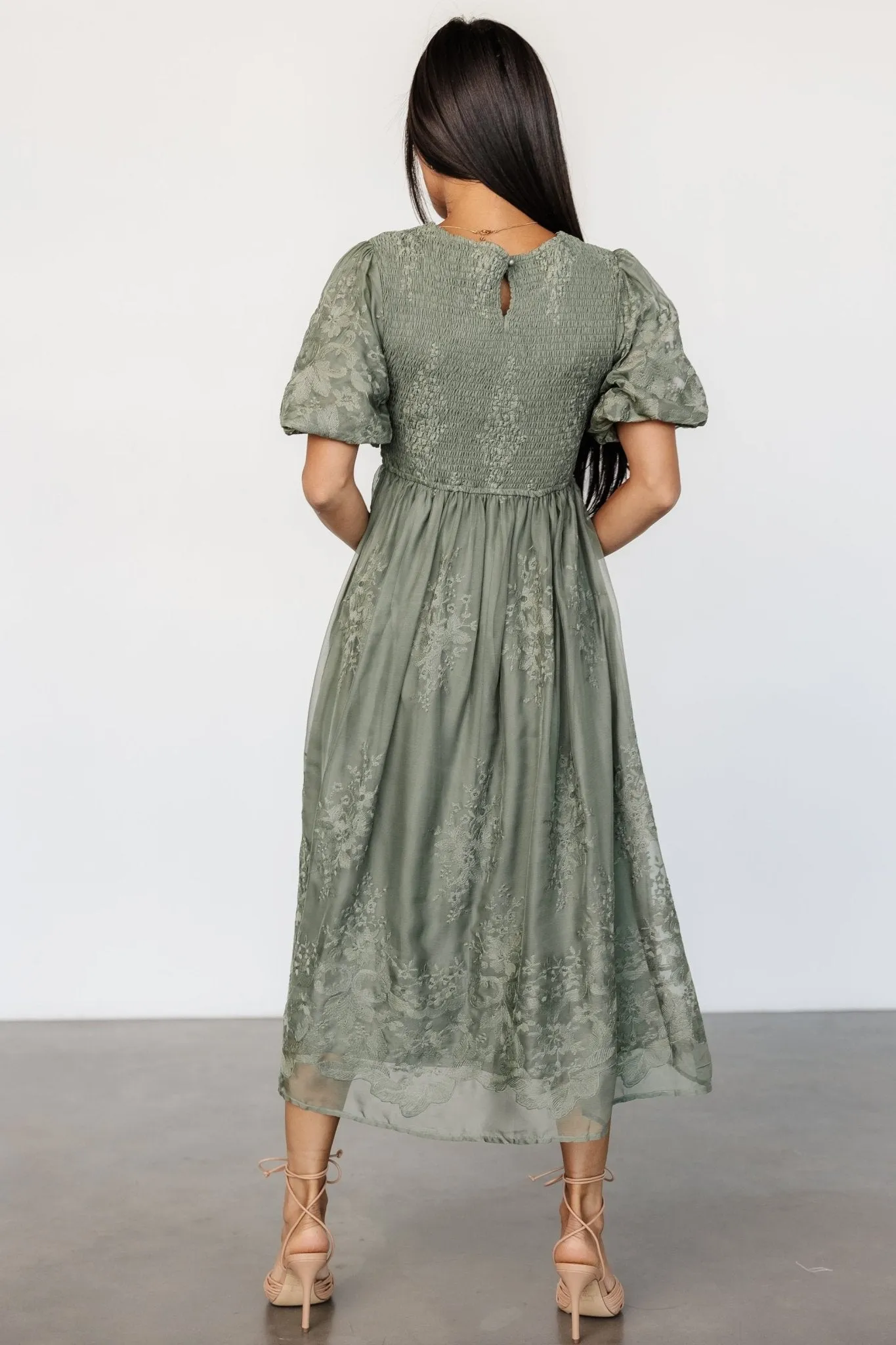 Corrine Embroidered Midi Dress | Deep Sage sold by Baltic Born product image thumbnail 4
