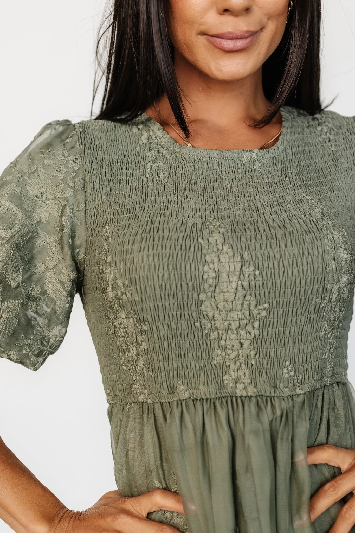 Corrine Embroidered Midi Dress | Deep Sage sold by Baltic Born product image thumbnail 2