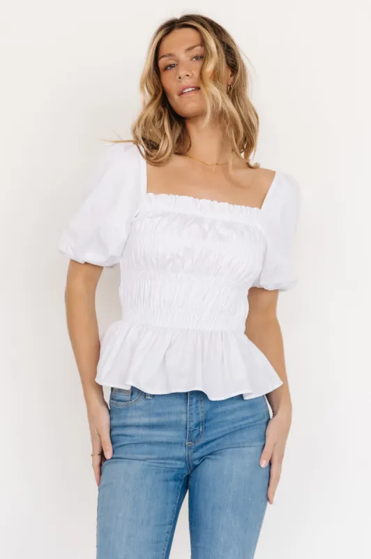 Astoria Smocked Puff Sleeve Top | White sold by Baltic Born