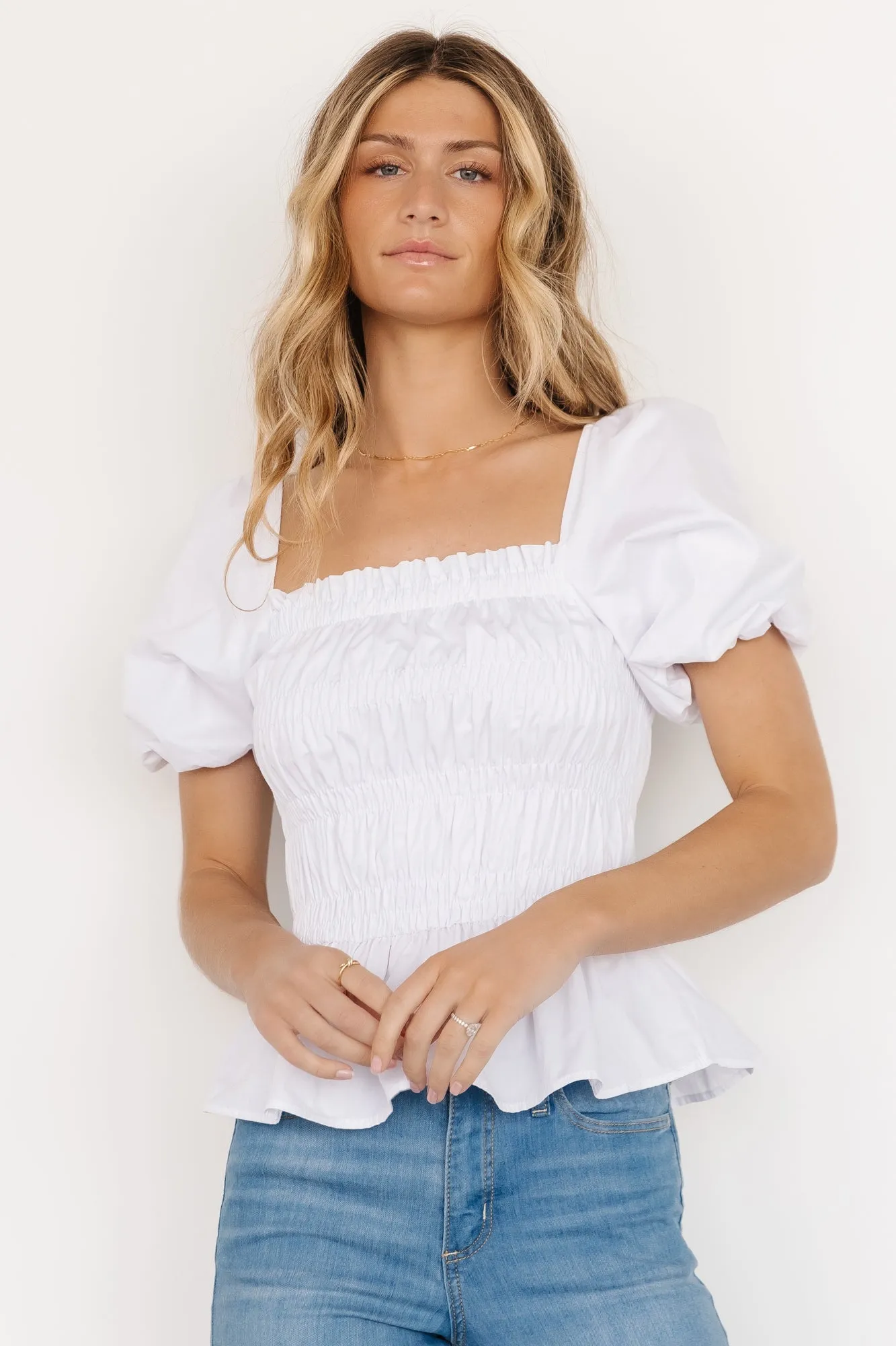 Astoria Smocked Puff Sleeve Top | White sold by Baltic Born product image thumbnail 2