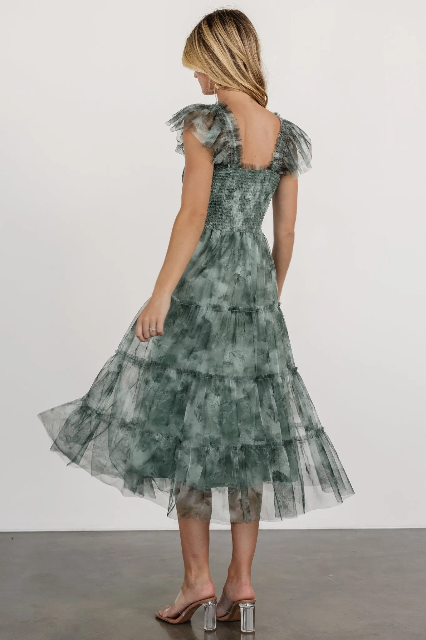 Clementine Tulle Midi Dress | Dusty Green Print sold by Baltic Born product image thumbnail 4